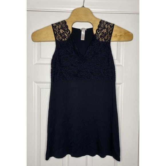 Hanro‎ Women's Cotton Blend Lace Night Gown Black Small - Picture 1 of 5